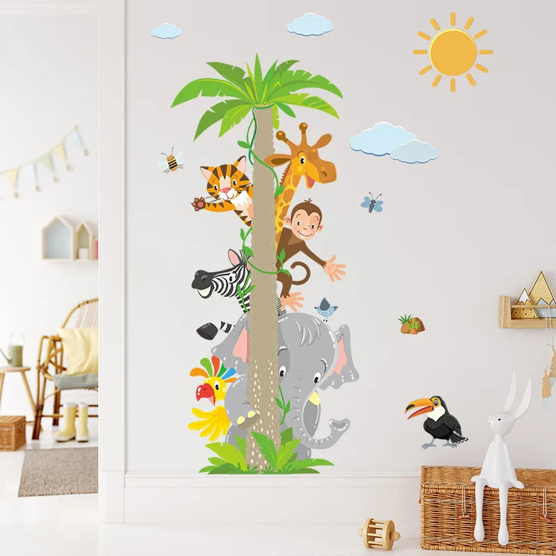 Animals Coconut Tree Wall Sticker Living Room For Kids Room Home Decoration Mural Bedroom Wallpaper Removable Cartoon Stickers-HomeDecorDecals_com
