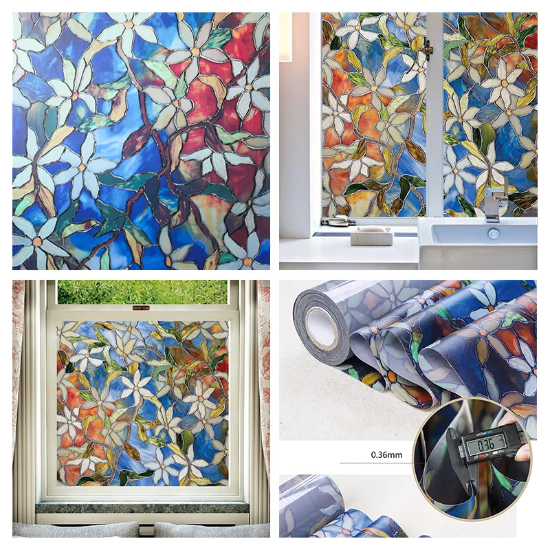 Window Privacy Film Adhesive Film Static Clings 3D Decorative Flower Window Film Stained Vinyl Glass Christmas Window Sticker-HomeDecorDecals_com