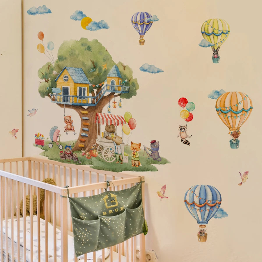 Cartoon Tree And Balloon Animals Wall Sticker-HomeDecorDecals_com