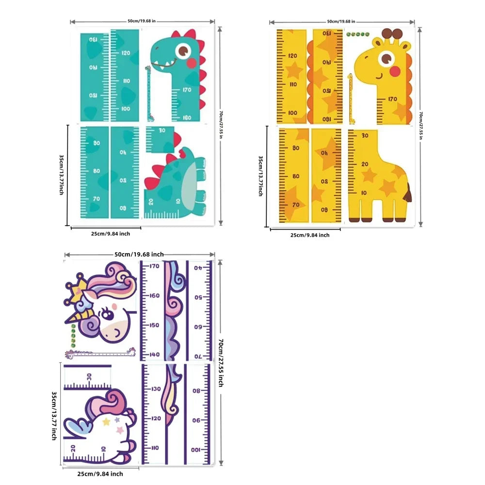 Children Growth Height Ruler Sticker To Measure And Record Kids Height With Unicorn Dinosaur Giraffe Cartoon Nursery Decor-HomeDecorDecals_com
