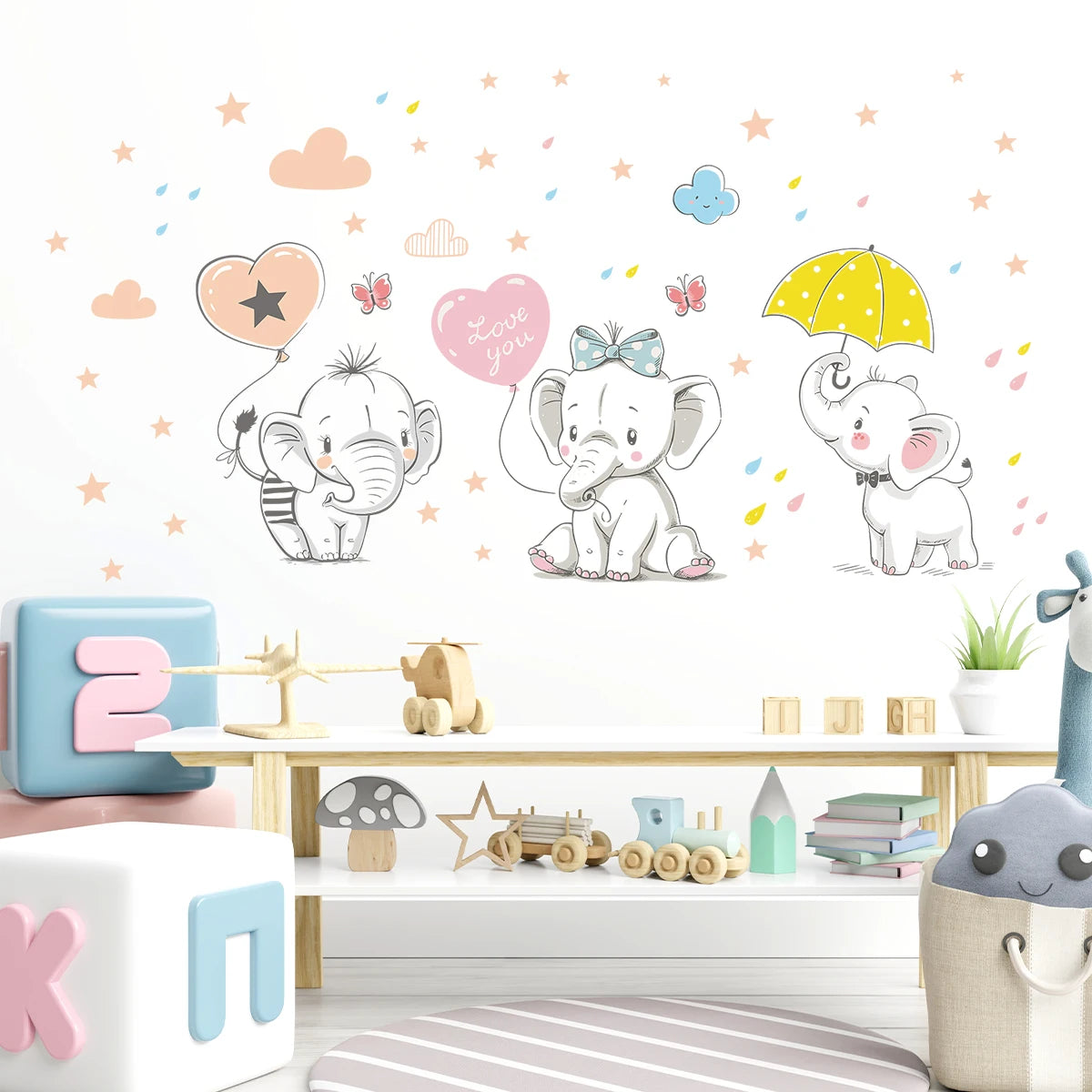 1pcs Removable PVC Wall Stickers Bedroom Kids Room Decoration Accessories Cartoon Stars Cute Elephants Wall Decor Decals-HomeDecorDecals_com