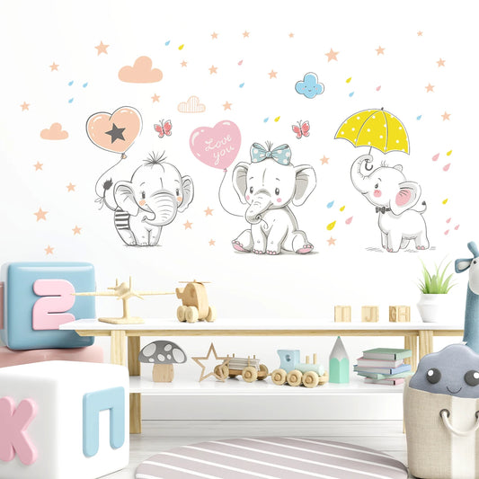 1pcs Removable PVC Wall Stickers Bedroom Kids Room Decoration Accessories Cartoon Stars Cute Elephants Wall Decor Decals-HomeDecorDecals_com