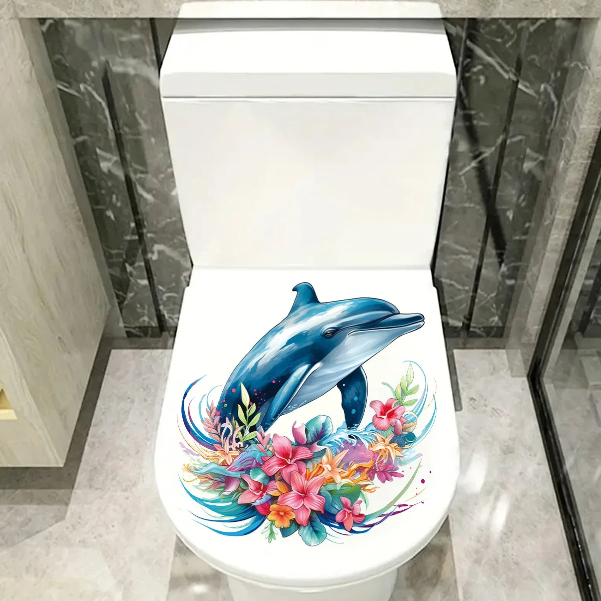 Watercolour Flower Dolphin Wall Stickers Decoration for Bedroom Wall Art Home Decore Living Room Door Kids Room Wall Decals-HomeDecorDecals_com