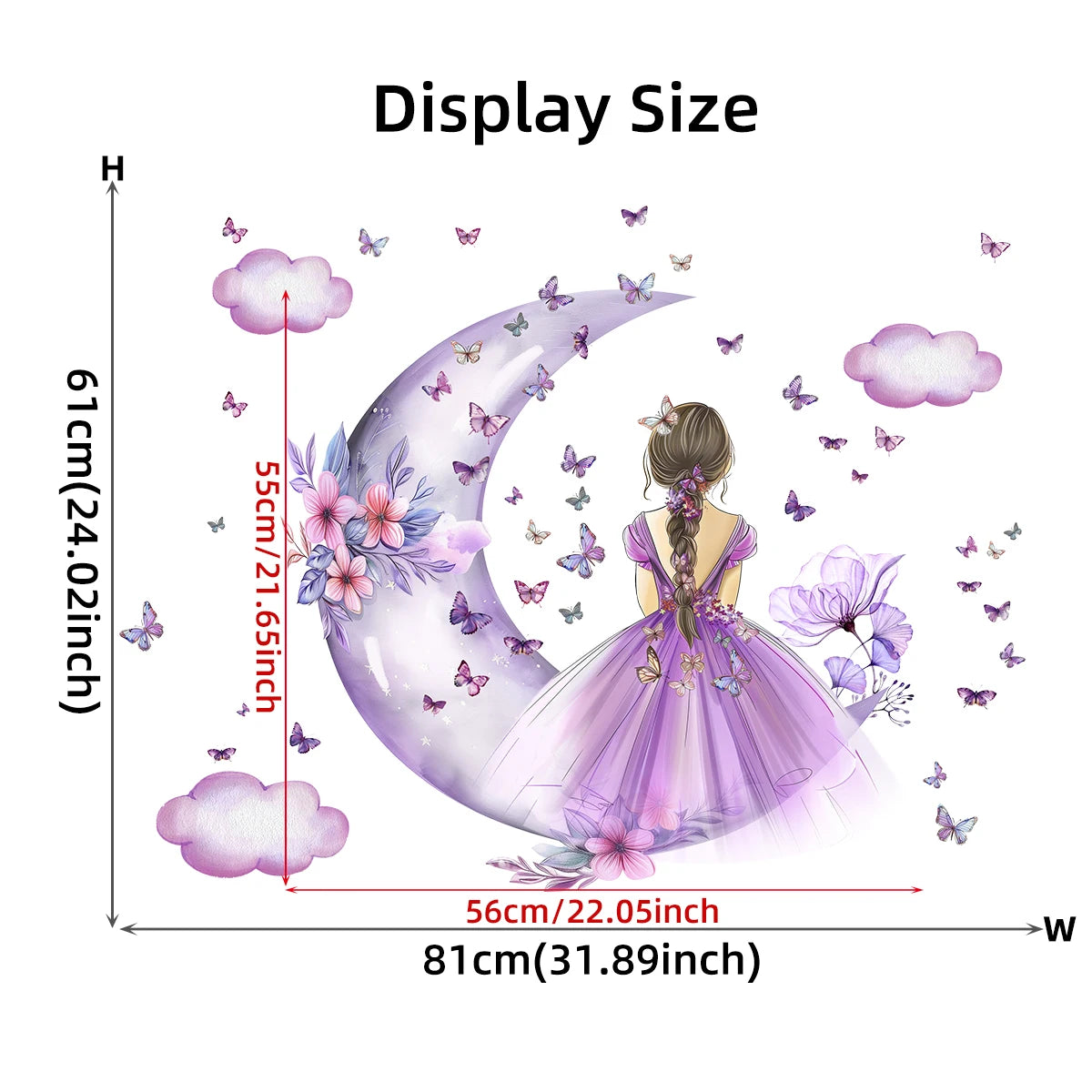 2Pcs Girl Cloud Moon Butterflies Wall Stickers Kids Girls Room Bedroom Decoration Home Decor Accessories Living Room Wall Decals-HomeDecorDecals_com