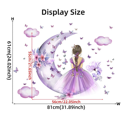 2Pcs Girl Cloud Moon Butterflies Wall Stickers Kids Girls Room Bedroom Decoration Home Decor Accessories Living Room Wall Decals-HomeDecorDecals_com