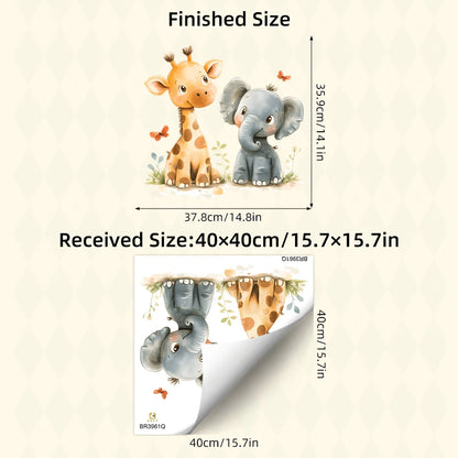Cartoon Giraffe And Elephant Decal For Kids-HomeDecorDecals_com