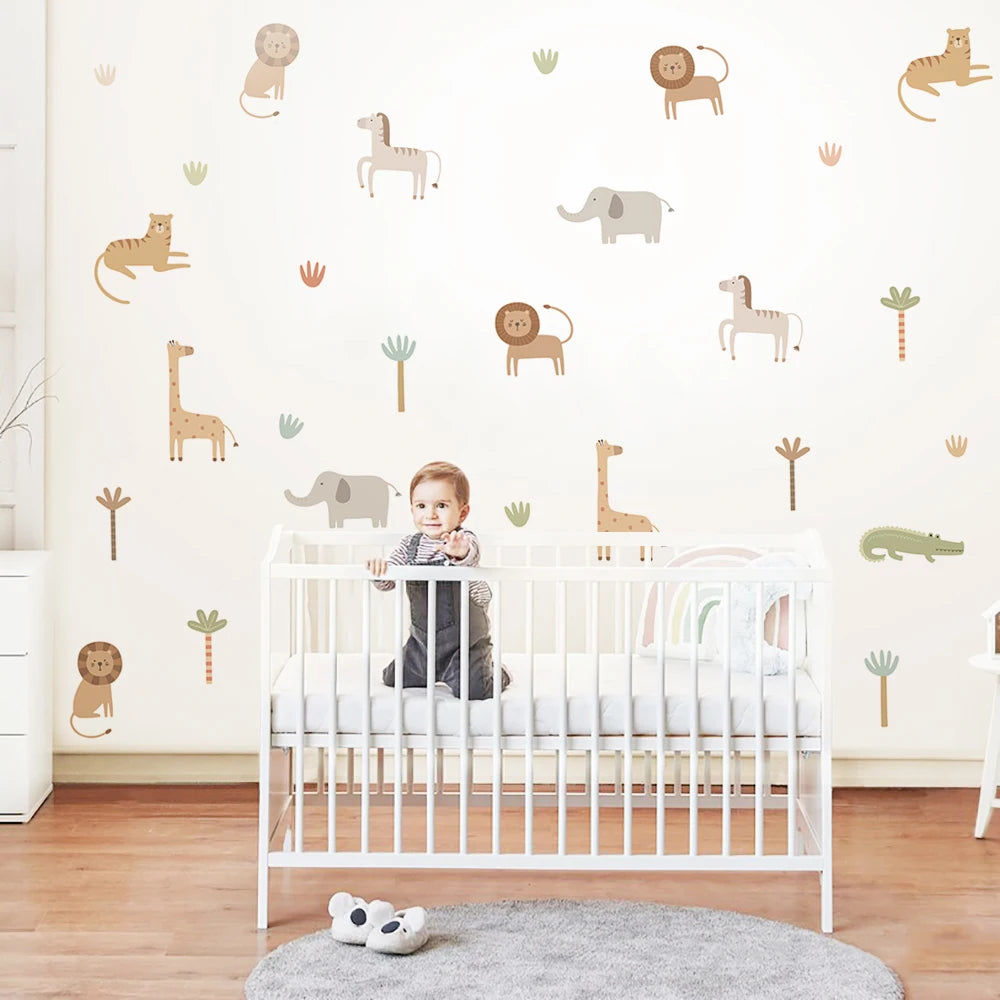 Cartoon Safari Animals Wall Decal | Room Decor removable peel and stick wall decal by HomeDecorDecals.