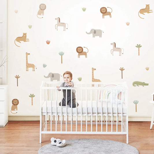 Cartoon Safari Animals Wall Decal | Room Decor removable peel and stick wall decal by HomeDecorDecals.