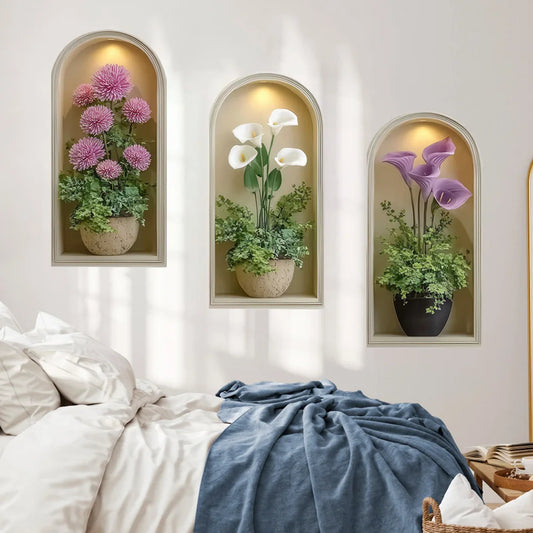 3D Watercolor Plant Wall Stickers - Realistic Potted Plants Decor, Self-Adhesive Vine Leaves For Living Room Bedroom Wall Decor-HomeDecorDecals_com