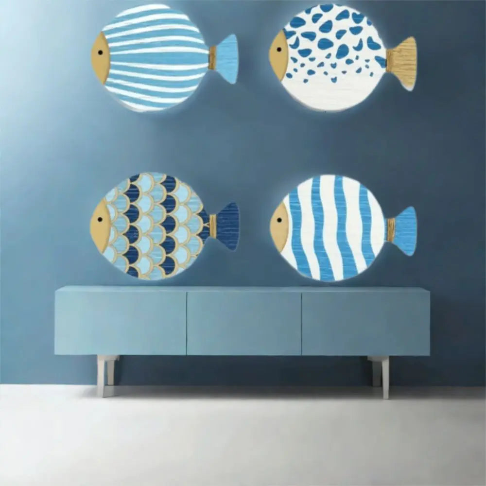 Close-up view of Wooden Ocean Fish Wall Hanging Ornaments | Home Decor by HomeDecorDecals.