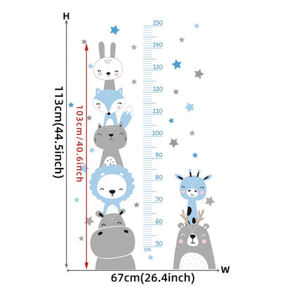 Cartoon Smile Animals Bear Lion Deer Hippo Stars Height Ruller Wall Stickers for Kids Room Boy Girl Room Nursery Wall Decals pvc-HomeDecorDecals_com