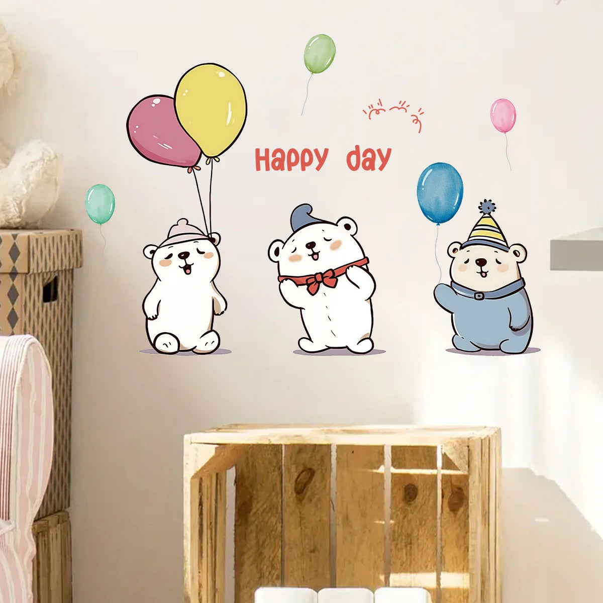 1pcs Cartoon Cute Balloon Bear Pattern Removable PVC Wall Stickers for Kids Room Decor Wall Decals Bedroom Decoration-HomeDecorDecals_com