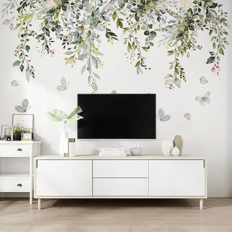 Green Leaves Butterfly and Vine Wall Decal | Home Decor by HomeDecorDecals.