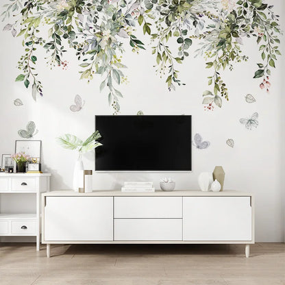 Green Leaves Butterfly and Vine Wall Decal | Home Decor by HomeDecorDecals.