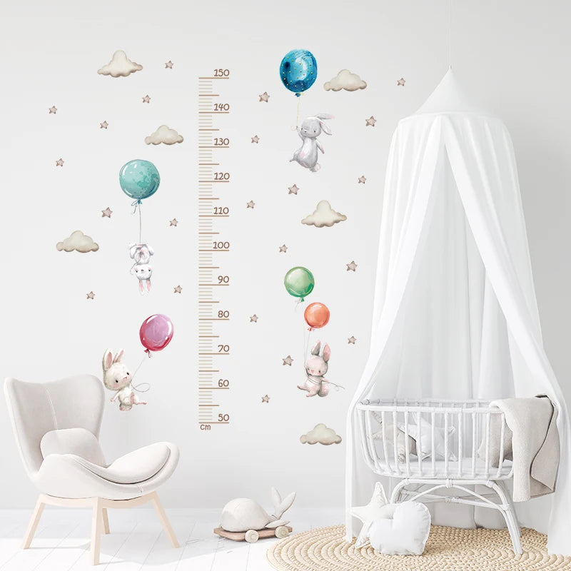 Balloon Bunny Height Measure Ruller Wall Stickers Height Chart for Kids Room Bedroom Growth Chart Wall Decals Nursery Stickers-HomeDecorDecals_com