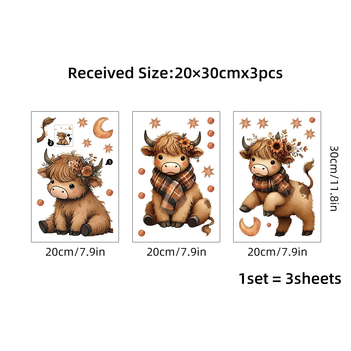 3pcs Set Cartoon Star Animal Cute Cow Pattern Wall Stickers for Kids Room Decoration Nursery Home Decor Children Gift Nursery-HomeDecorDecals_com