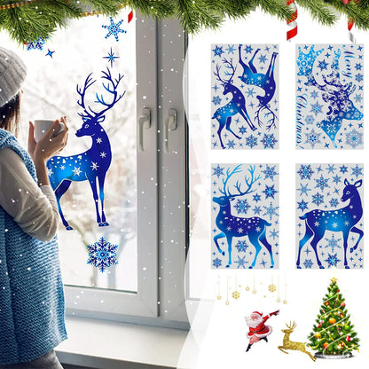 Christmas Window Clings Ornament Snowflake Sticker Glass Window Decoration Sticker Christmas Blue Snowflake Elk Wall Sticker-HomeDecorDecals_com