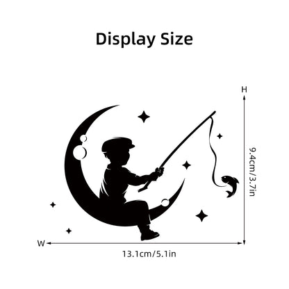 Moon Fishing Silhouette Wall Decal | Room Decor displayed in room decor by HomeDecorDecals.