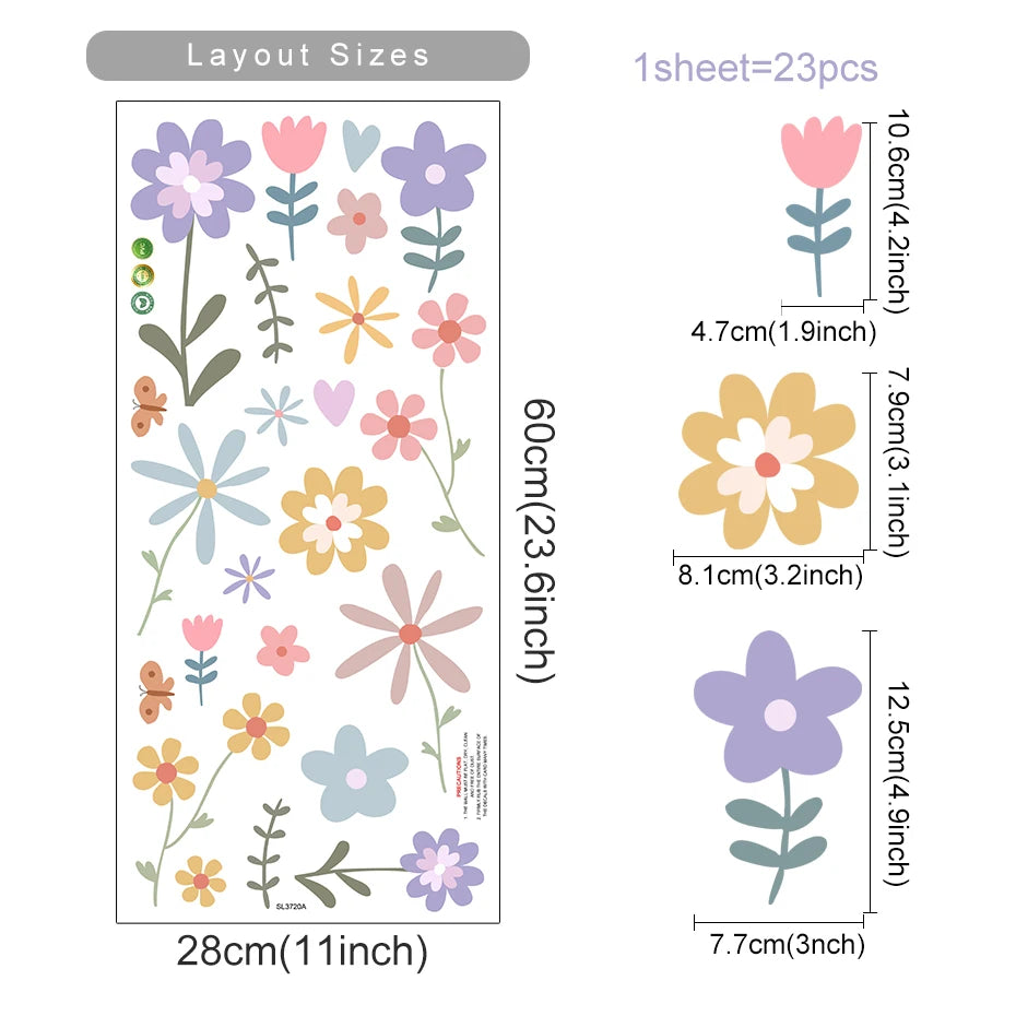Additional view of Cartoon Flowers and Leaves Wall Decal | Home Decor by HomeDecorDecals.