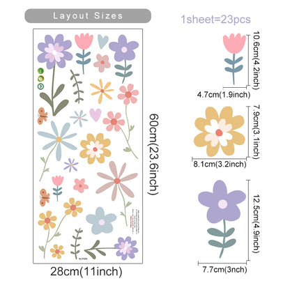 Additional view of Cartoon Flowers and Leaves Wall Decal | Home Decor by HomeDecorDecals.