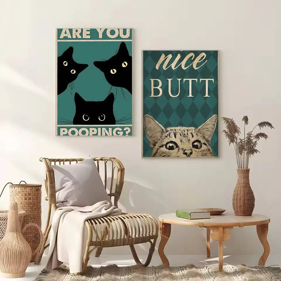 Cute Black Cat Art Are Poster Self-adhesive Art Waterproof Paper Sticker Coffee House Bar Dorm Room Wall Decor-HomeDecorDecals_com