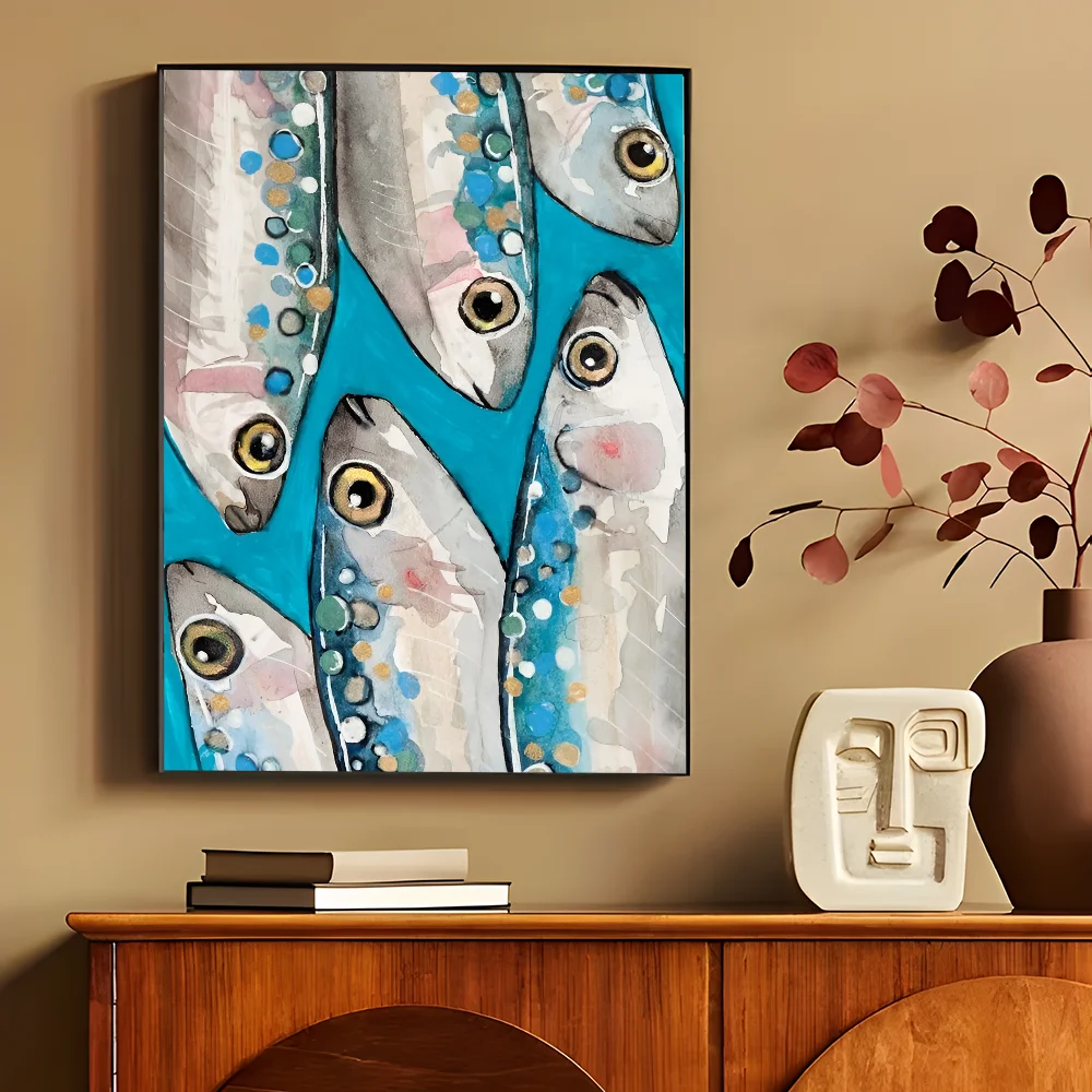 Colorful Sardine Lobster Fish Ocean Animal Self-adhesive Art Poster Retro Kraft Paper Sticker DIY Room Bar Cafe Stickers-HomeDecorDecals_com