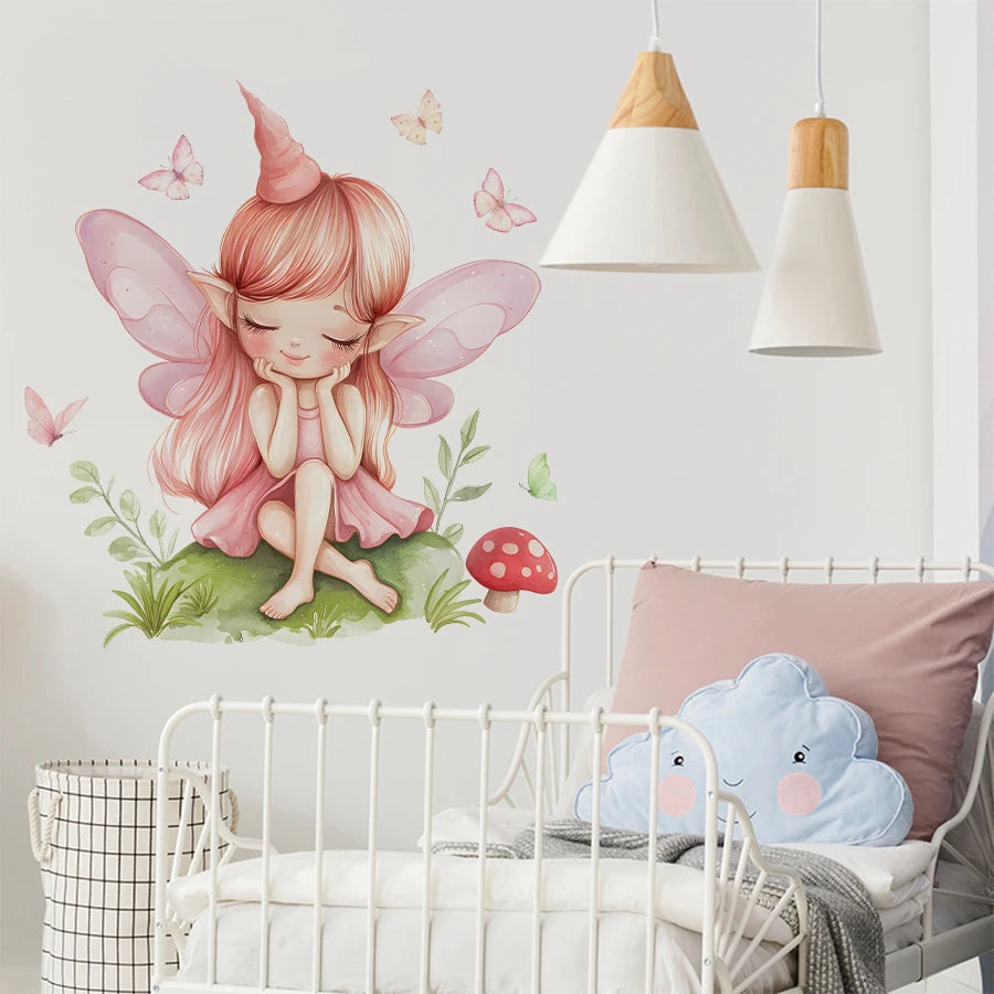Girl Moon And Butterflies Wall Sticker for Kids Room-HomeDecorDecals_com