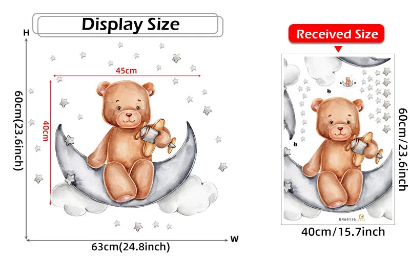 Cartoon Grey Baby Elephant Moon Gold Stars Wall Stickers for Kids Room Decor Nurserry Wall Decals Girl Boy Room Decorative-HomeDecorDecals_com