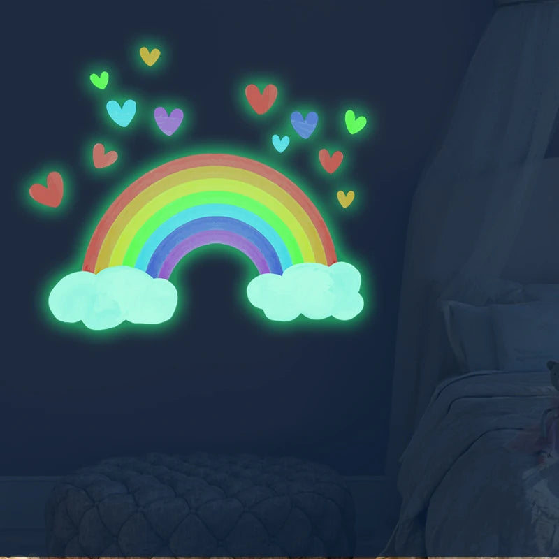 Cartoon Rainbow Luminous Wall Stickers Glow In The Dark Cloud Heart DIY Wall Decal For Baby Kids Room Nursery Home Decorations-HomeDecorDecals_com