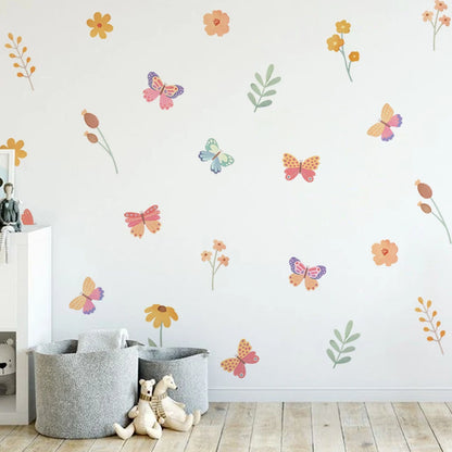 Watercolour Butterfly and Flowers Cartoon Wall Decal | Home Decor decorative wall feature by HomeDecorDecals.