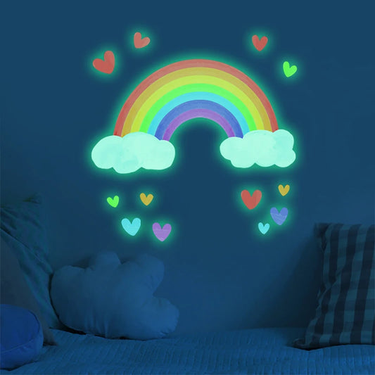 Cartoon Rainbow Luminous Wall Stickers Glow In The Dark Cloud Heart DIY Wall Decal For Baby Kids Room Nursery Home Decorations-HomeDecorDecals_com