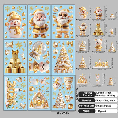 9 sheets/set Green Christmas Window Clings With Santa Penguin Reindeer Tree Static Cling Stickers For Kids' Room Window-HomeDecorDecals_com