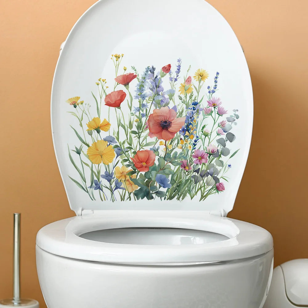 Green Plant Leaves Bathroom Toilet Sticker WC Closestool Wall Sticker Self Adhesive Mural Beautify Flower Home Decoration Decals-HomeDecorDecals_com