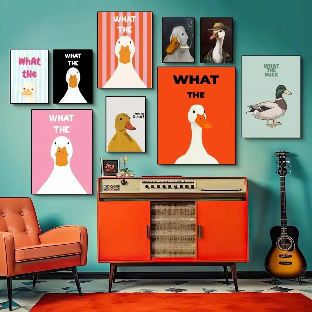 What The Duck Print Art Funny Cute Animal Poster Self-adhesive Art Waterproof Paper Sticker Coffee House Bar Room Wall Decor-HomeDecorDecals_com