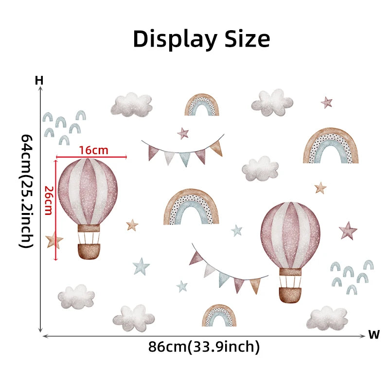 Pink Flower Hot Air Balloon Butterfly Wall Stickers for Kids Room Baby Nursery Wall Decals Bedroom Living Room Home Decor Murals-HomeDecorDecals_com