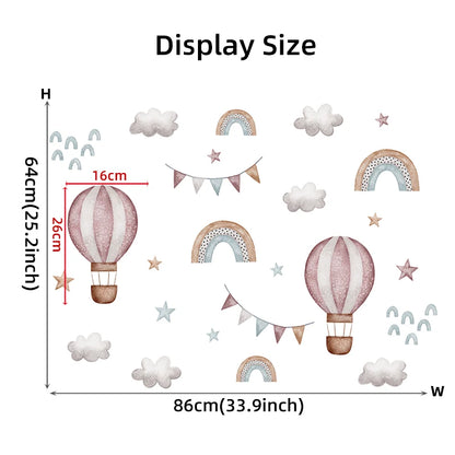 Pink Flower Hot Air Balloon Butterfly Wall Stickers for Kids Room Baby Nursery Wall Decals Bedroom Living Room Home Decor Murals-HomeDecorDecals_com