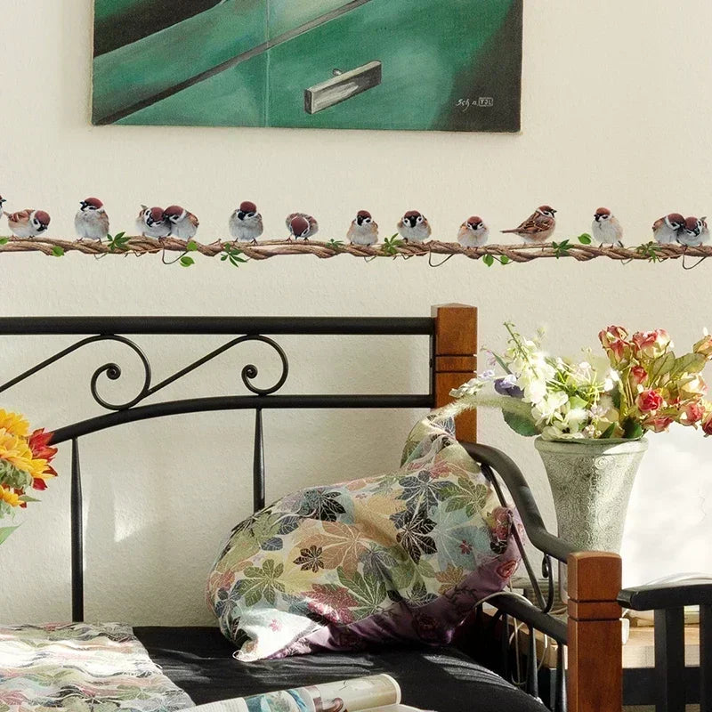 A Row of Birds Standing on The Vine Decal For Home Décor-HomeDecorDecals_com