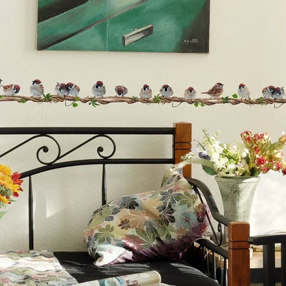 A Row of Birds Standing on The Vine Decal For Home Décor-HomeDecorDecals_com