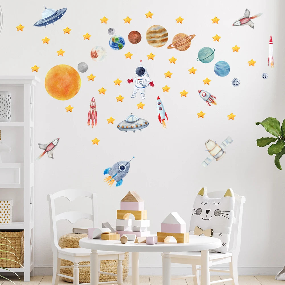 Creative Travel Planet Space Astronaut Wall Stickers Detachable Children's Room Nursery Background Decoration Wall Stickers-HomeDecorDecals_com