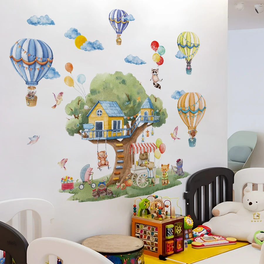 Cartoon Tree And Balloon Animals Wall Sticker-HomeDecorDecals_com