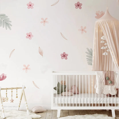 Additional view of Boho Pink Floral Botanical Wall Decal | Home Decor by HomeDecorDecals.