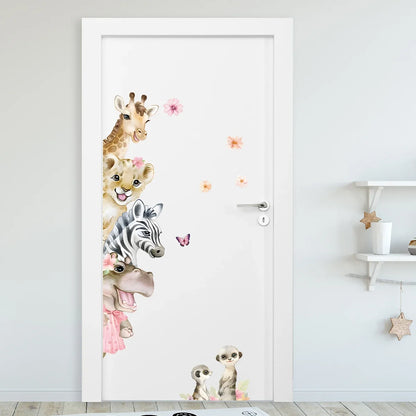 Cartoon Cute Watercolour Animals Door Stickers Decoration for Bedroom Wall Sticker Living Room Wall Art Home Decore Kids Room-HomeDecorDecals_com
