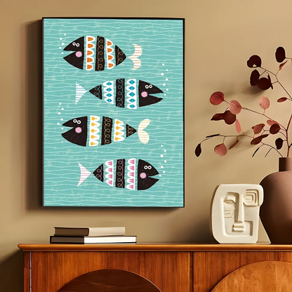 Colorful Sardine Lobster Fish Ocean Animal Self-adhesive Art Poster Retro Kraft Paper Sticker DIY Room Bar Cafe Stickers-HomeDecorDecals_com