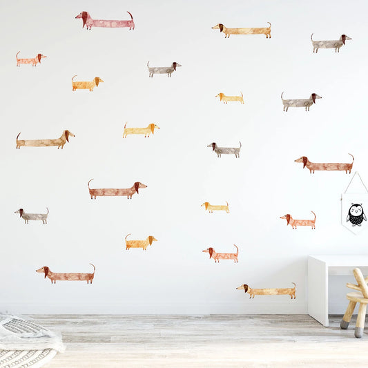 Cartoon Sausage Dog Pattern Wall Decal | Home Decor removable peel and stick wall decal by HomeDecorDecals.