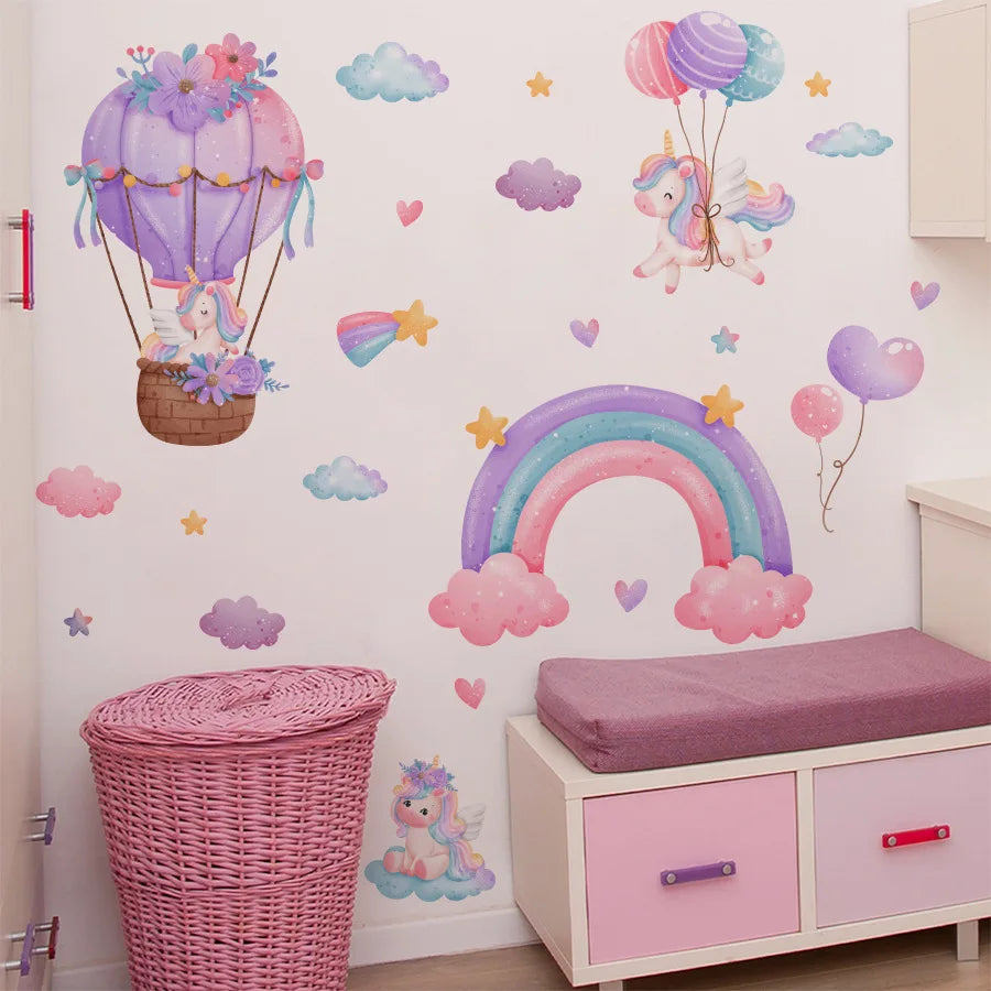 Rainbow Hot Air Balloon Unicorn Star Cloud Love Wall Decal Self-Adhesive Sticker for Girl's Bedroom Dormitory Decor-HomeDecorDecals_com