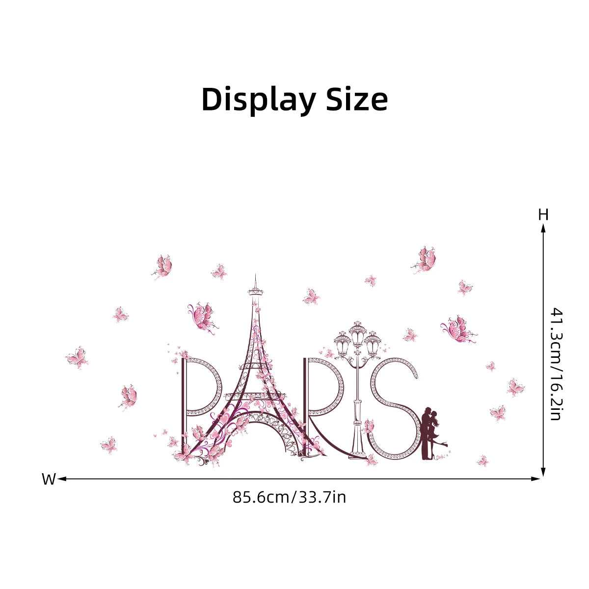 1Pc Eiffel Tower Couple Hug Pink Butterflies Wall Stickers Living Room Decoration Bedroom Wall Decals Kids Home Decor-HomeDecorDecals_com