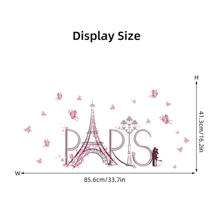1Pc Eiffel Tower Couple Hug Pink Butterflies Wall Stickers Living Room Decoration Bedroom Wall Decals Kids Home Decor-HomeDecorDecals_com