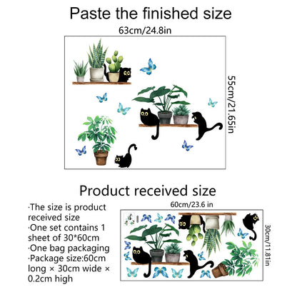 Green Plant Cute Kitten Wall Sticker for Home Decor-HomeDecorDecals_com
