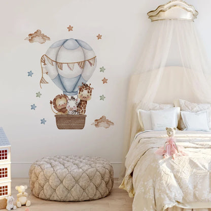 Watercolour giraffe Hot Air Balloon Wall Stickers for Baby Nursery Room Decals Baby Girls Bears Cartoon Animals Kids Stickers-HomeDecorDecals_com