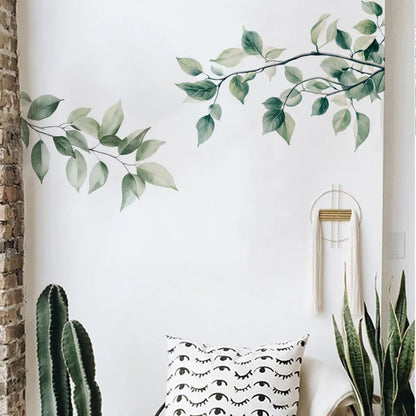 Fresh Tree Branches Green Leaves Wall Stickers Bedroom Living Room Entrance Home Decoration Beautification Wall Decor Wall Art-HomeDecorDecals_com